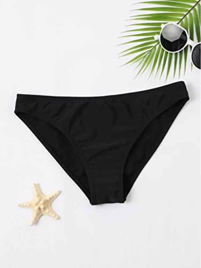 Women's High Cut Swimwear Beach Panty Thong High Waisted Bikini Bottom 