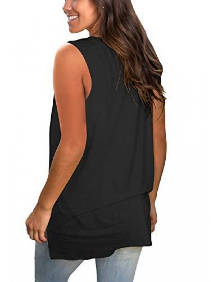 Women's Basic V Neck T Shirts Side Split Tunic Tank Tops 