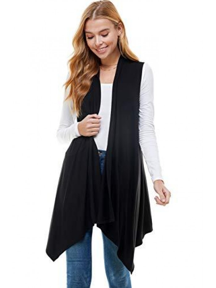 Women's Sleeveless Asymmetric Hem Open Front Cardigan [Made in USA] 