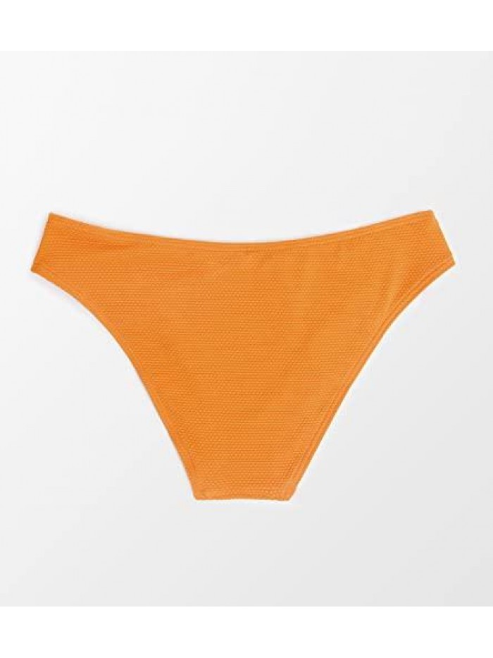 Women's Bikini Bottom Textured Low Waisted Middle Cut Solid Orange 