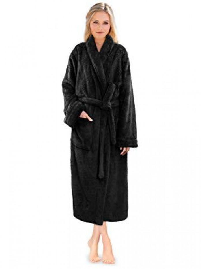 Premium Womens Plush Soft Robe Fluffy, Warm, Fleece Sherpa Shaggy Bathrobe 