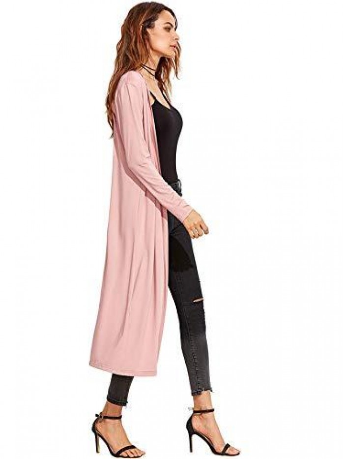 Women's Long Sleeve Open Front Long Maxi Cardigan Longline Duster Coat 