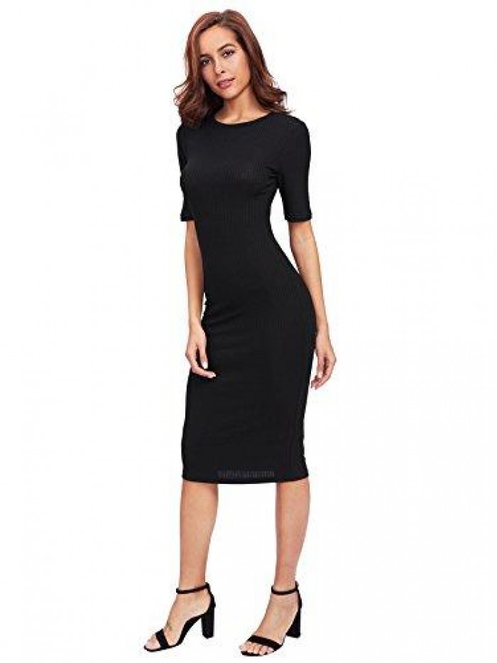 Women's Short Sleeve Elegant Sheath Pencil Dress 