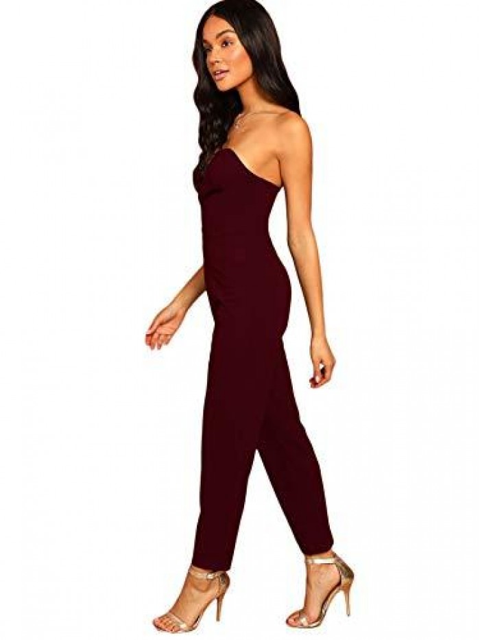 Women's Elegant Sweetheart Neck Strapless Stretchy Party Romper Jumpsuit 