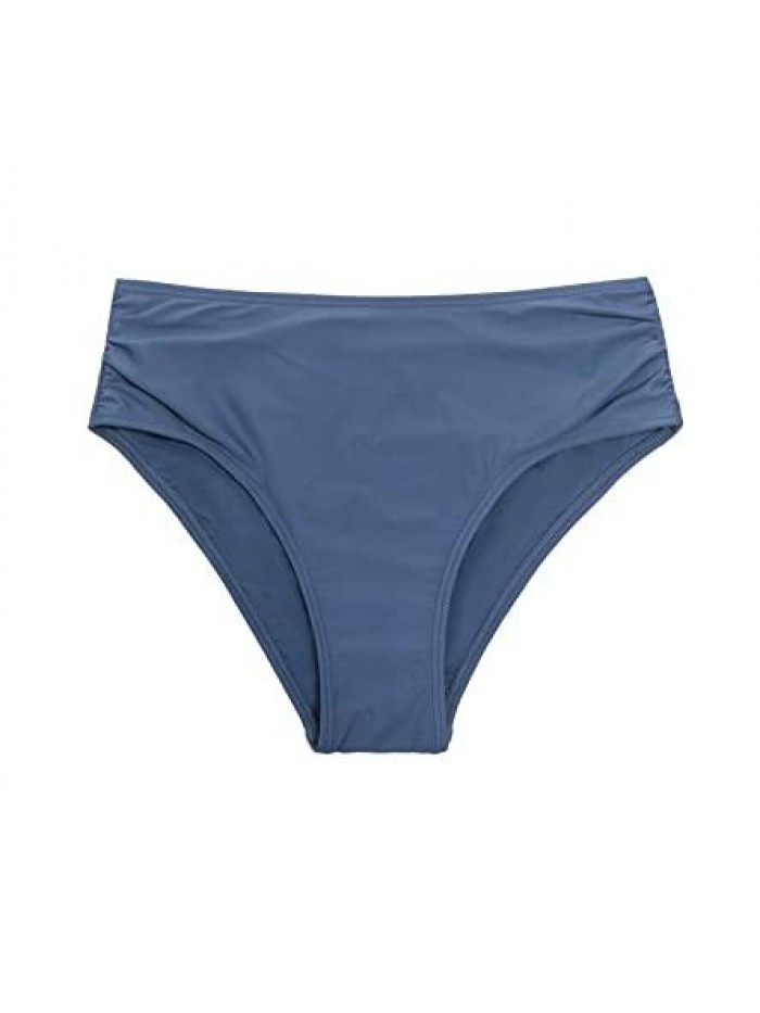 Women's Blue Bikini Bottom Mid Waisted Hipster Bottom 