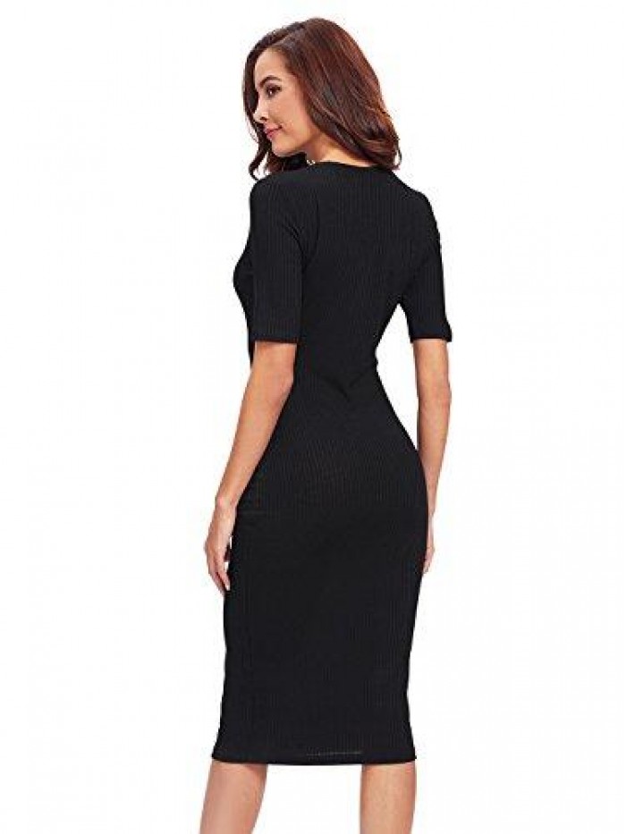 Women's Short Sleeve Elegant Sheath Pencil Dress 