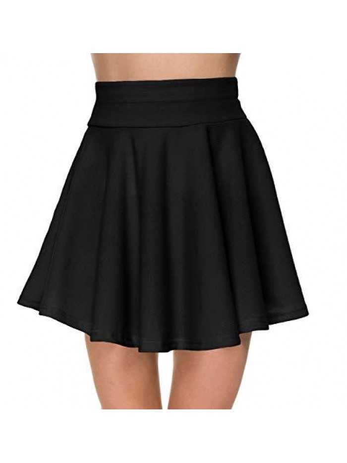 Casual Mini Stretch Waist Flared Plain Pleated Skater Skirt 