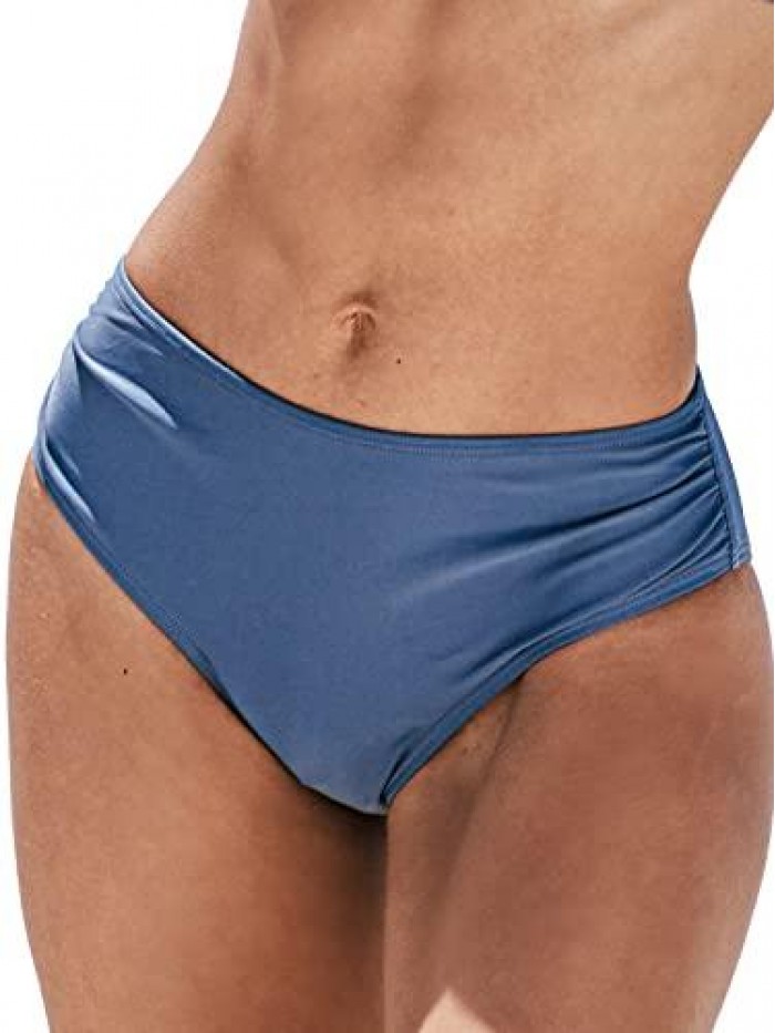 Women's Blue Bikini Bottom Mid Waisted Hipster Bottom 