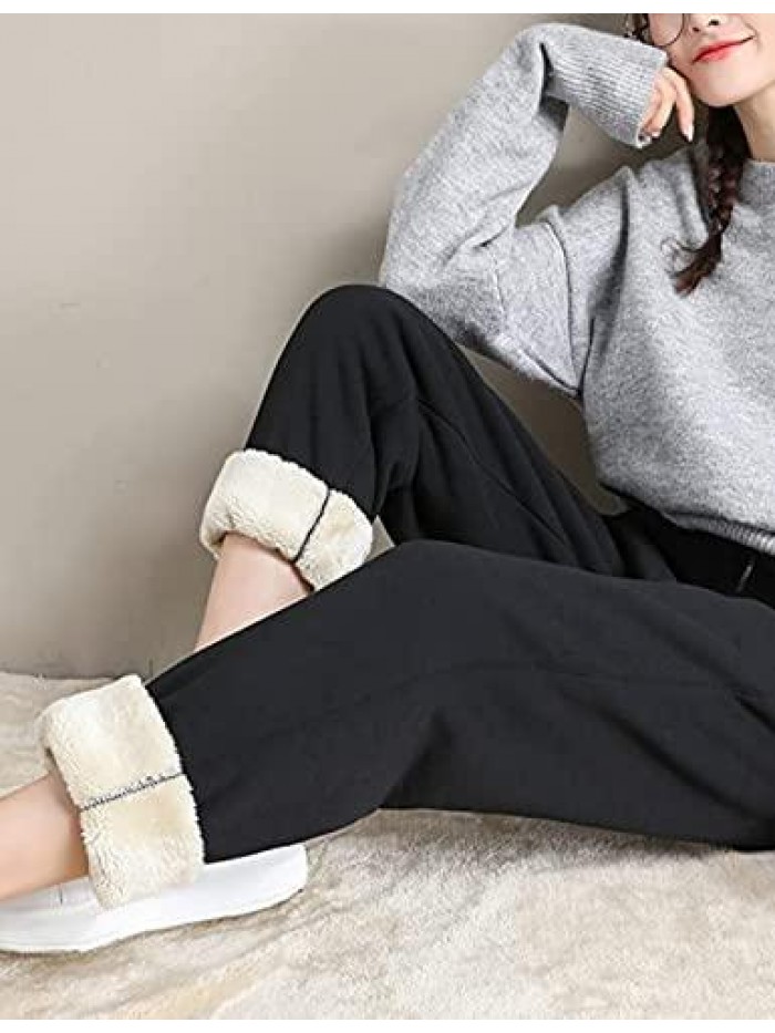 Women's Warm Sherpa Lined Athletic Sweatpants Jogger Fleece Pants 