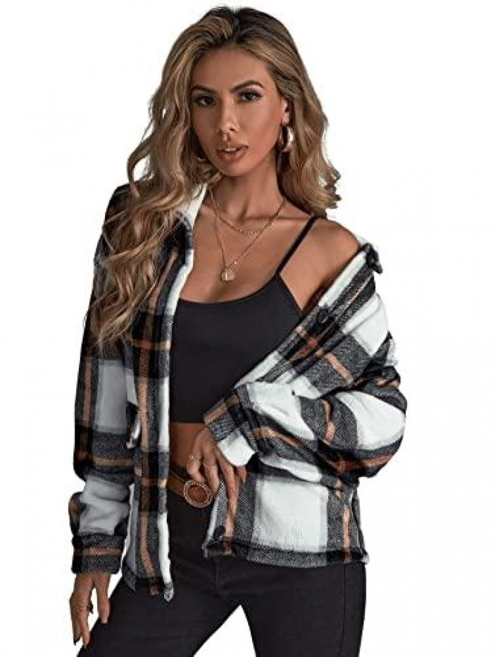 HUX Women's Plaid Long Sleeve Button Down Casual Jacket 