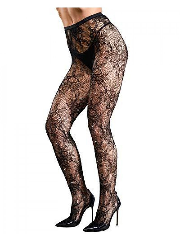 Women's Sparkle Rhinestone Fishnets Sexy Tights High Waist Stockings 