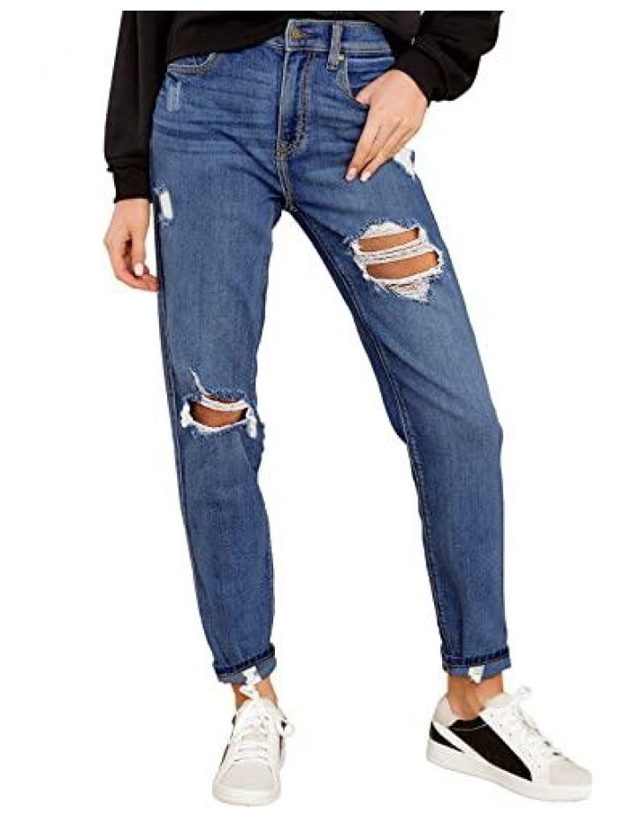 Women's Casual High Waisted Mom Jeans Ripped Stretchy Tapered Denim Pants 