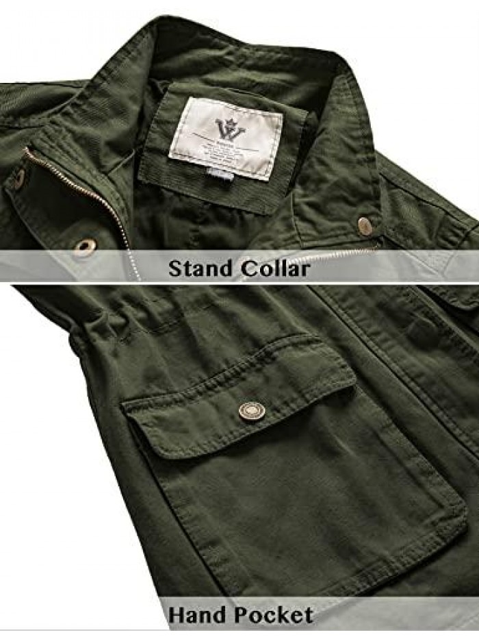 Casual Military Jacket Cotton Stand Collar Utility Anorak Coat 