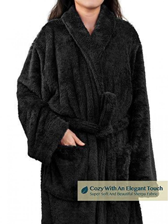 Premium Womens Plush Soft Robe Fluffy, Warm, Fleece Sherpa Shaggy Bathrobe 