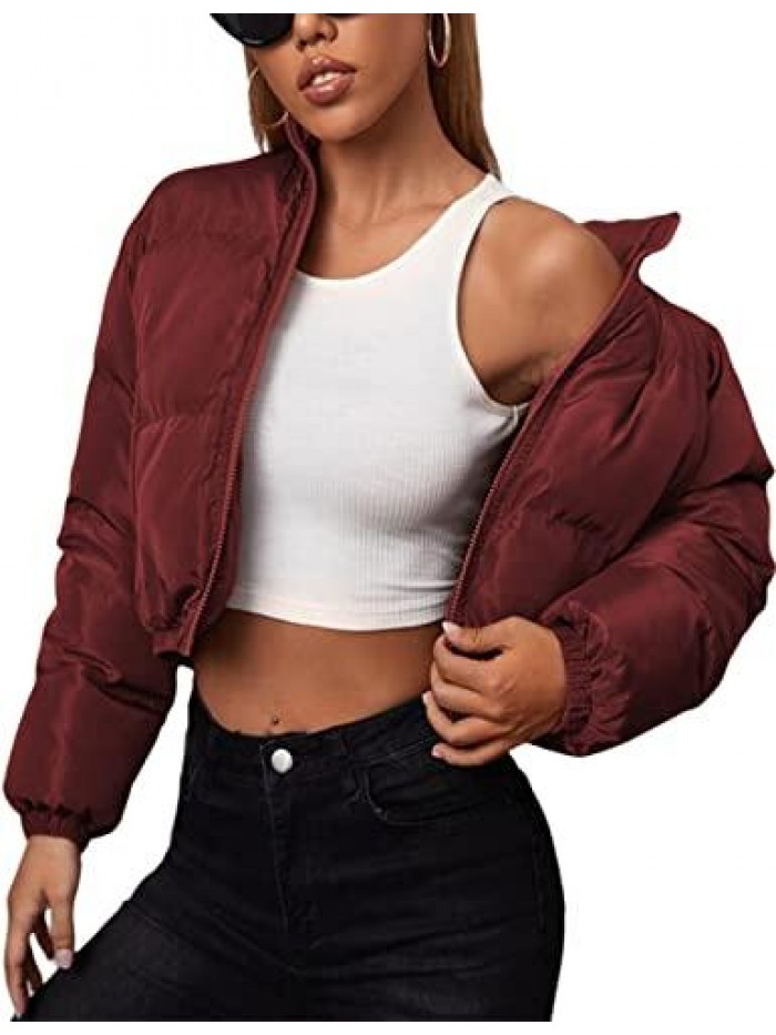 Jolin Women's Cropped Puffer Jacket Full Zip Lightweight Quilted Padding Coat 