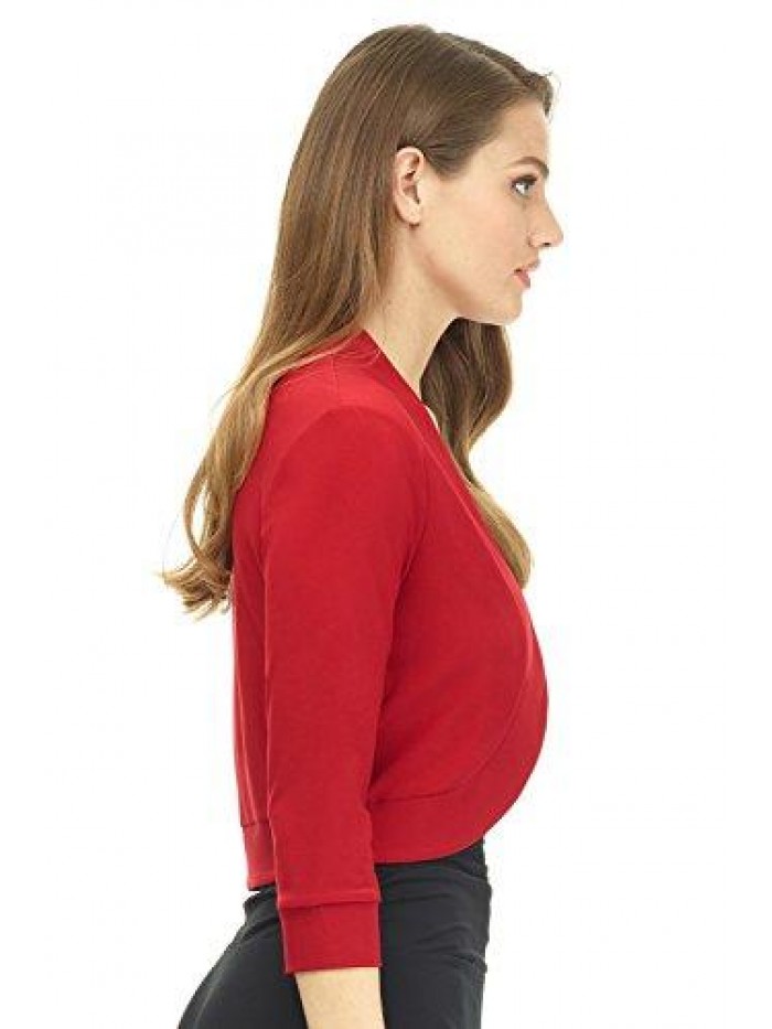 Women's Soft Knit Rounded Hem Stretch Bolero Shrug 