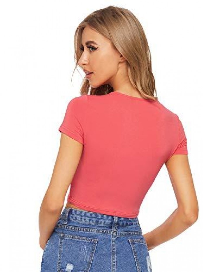 Women's Basic Short Sleeve Scoop Neck Crop Top 