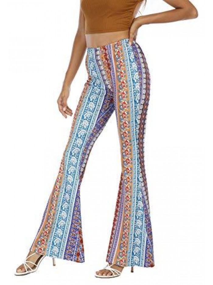 Women's Print Stretch Bell Bottom Flare Palazzo Pants Trousers 