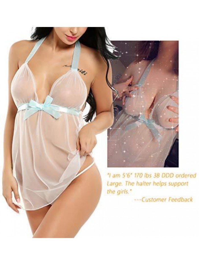 Lingerie for Women Lace Babydoll Strap Chemise Halter Negligee 