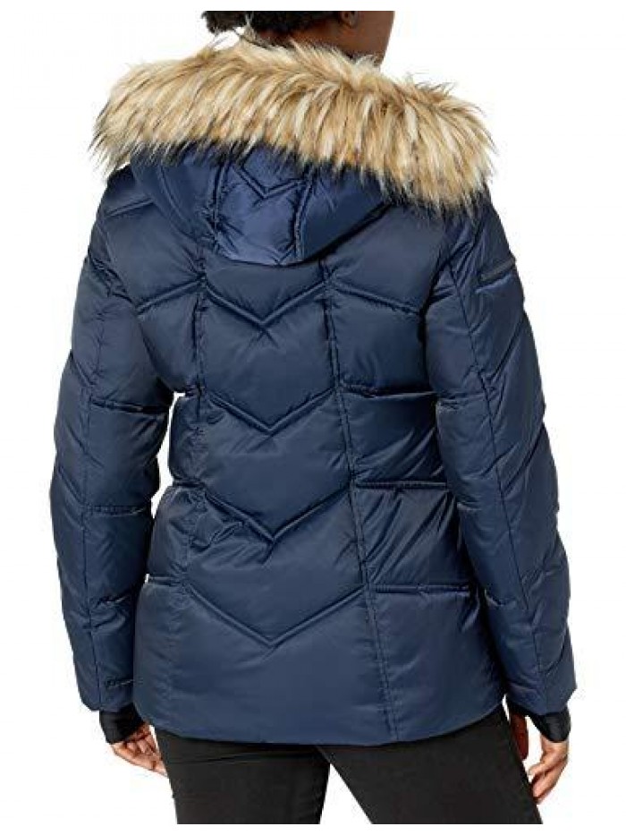 Women's Midweight Puffer Jacket with Faux Fur Trim 