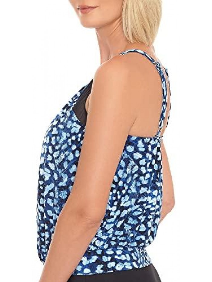 Bay Womens High Neck Mesh Blouson Tankini Top 16 Blue 