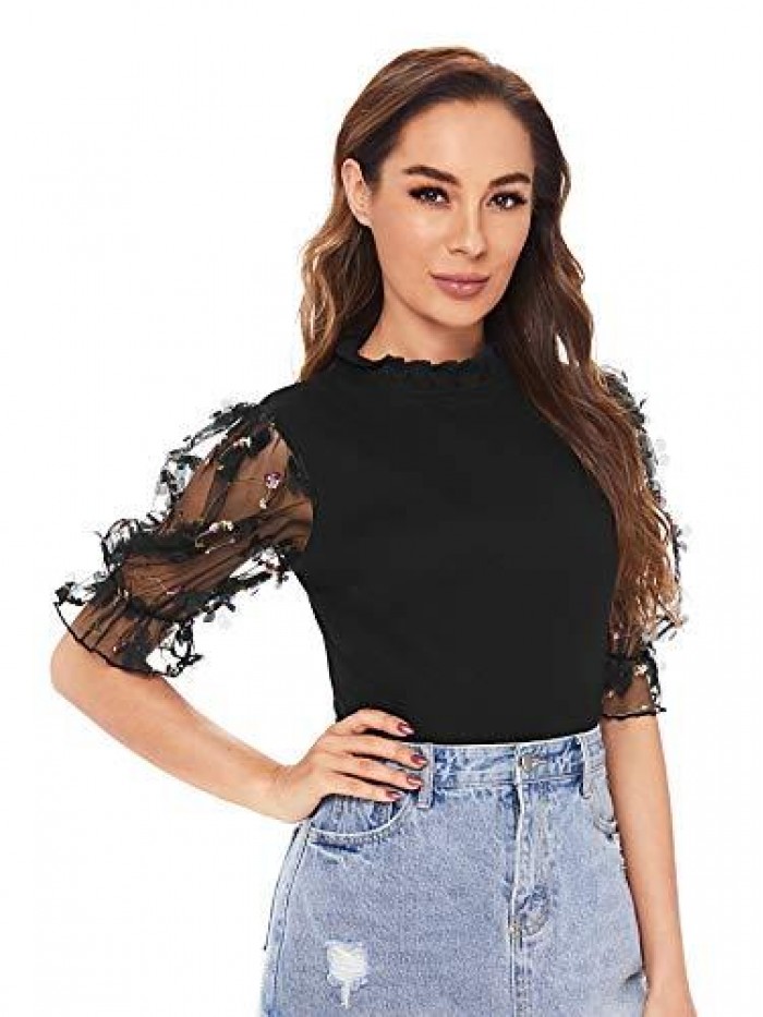 Women's Summer Short Sleeve Mock Neck Casual Blouse Tops 