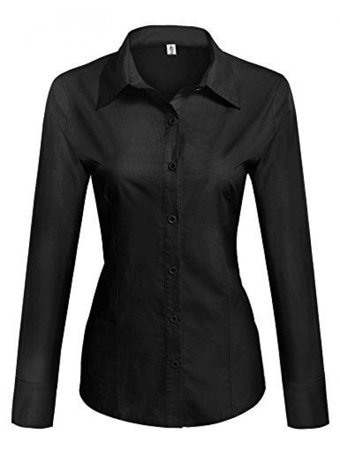 Womens Cotton Basic Button Down Shirt Slim Fit Dress Shirts 