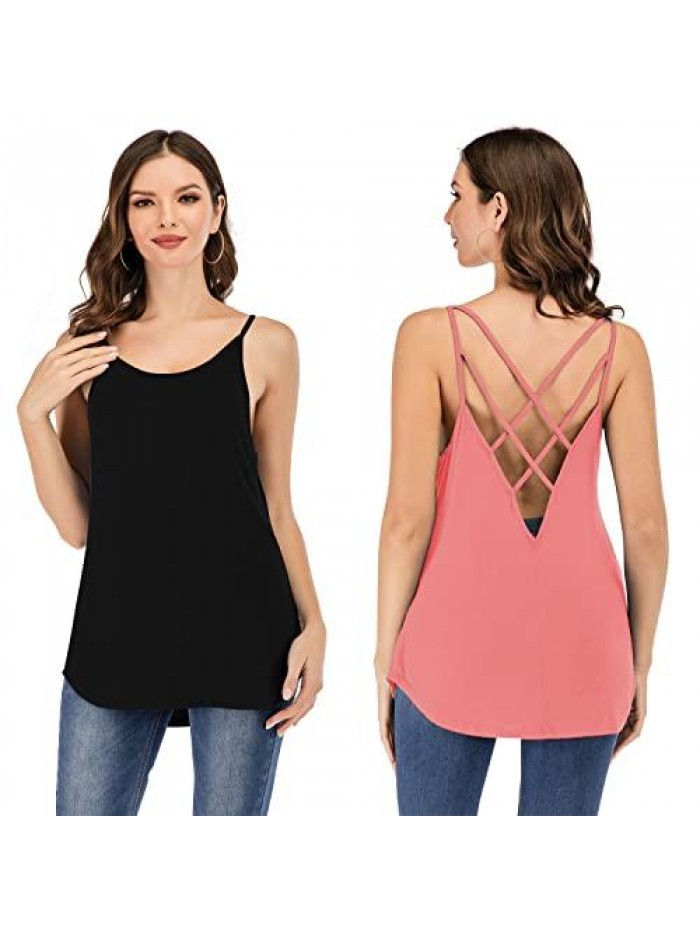 Cute Criss Cross Back Tank Tops Loose Hollow Out Camisole Shirt 