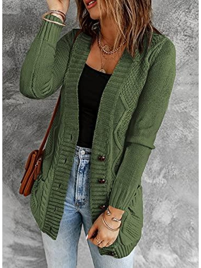 Women Open Front Cardigan Sweater Button Down Knit Sweater Coat 