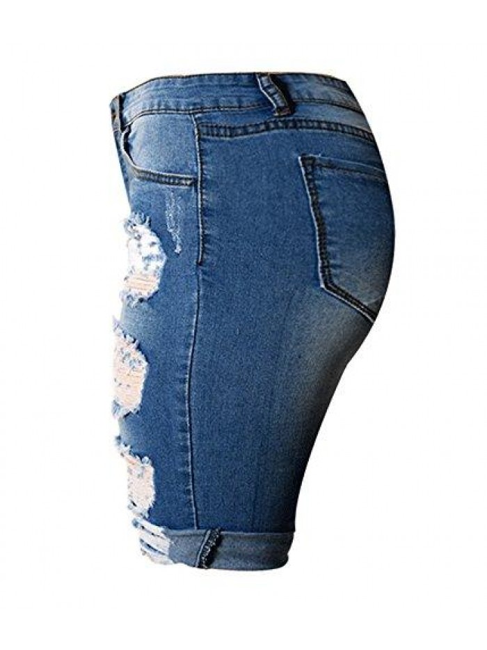 Womens High Waist Ripped Hole Washed Distressed Short Jeans 