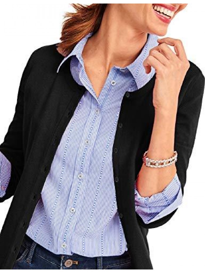 Women's Button Down Crew Neck Long Sleeve Soft Knit Cardigan Sweaters 