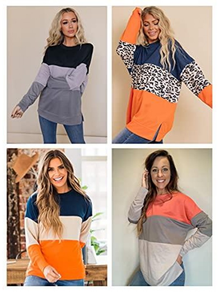 Women's Casual Crewneck Sweatshirt Long Sleeve Loose Side Split Pullover Tops 