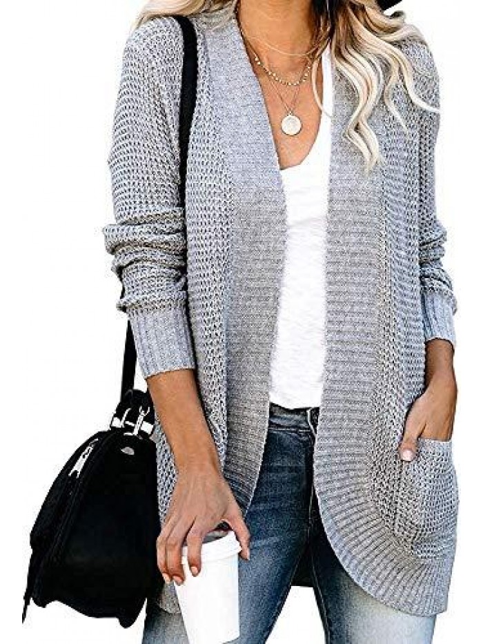 Womens Long Sleeve Open Front Cardigans Chunky Knit Draped Sweaters Outwear 