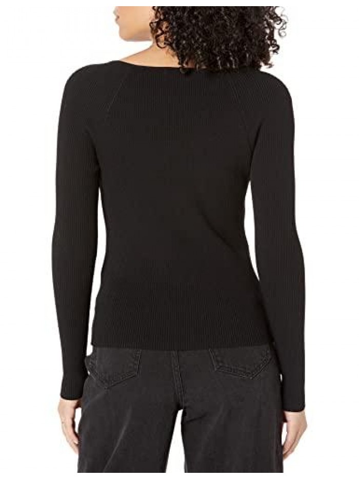 Drop Women's Victoria Cropped Ribbed Sweetheart Neckline Sweater 