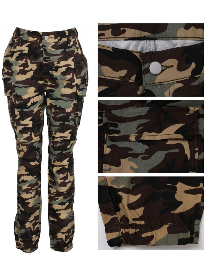 High Waist Slim Fit Jogger Cargo Camo Pants for Women 