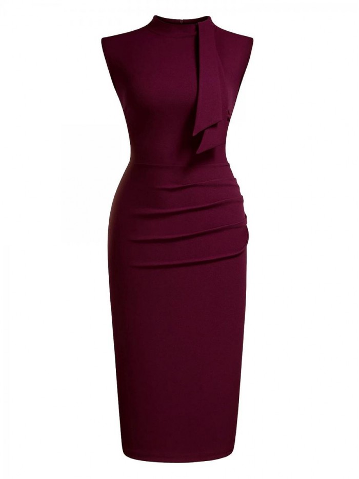 Women's Retro 1950s Style Half Collar Ruffle Cocktail Pencil Dress 