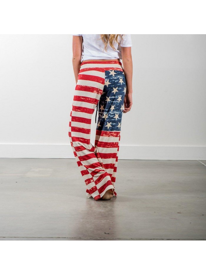 of July Women's American Flag Drawstring Wide Leg Pants Leggings 