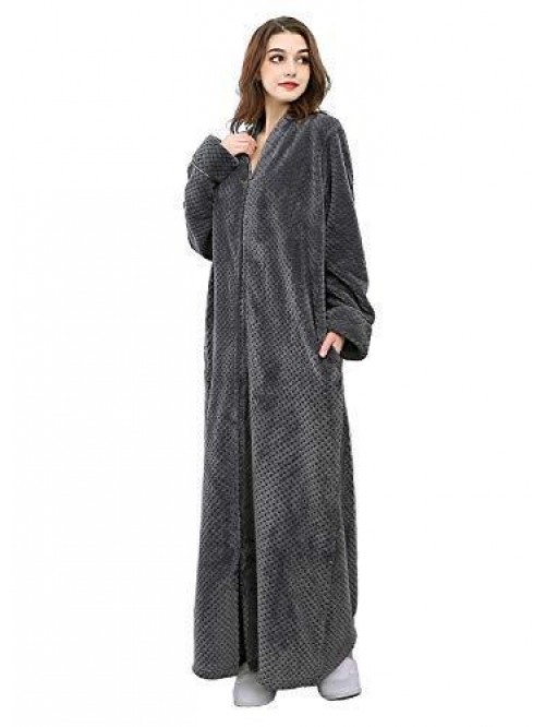 Zip Up Bathrobe Woman Zipper Fleece Plush Robe Lad...