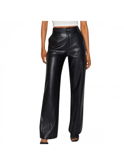 Faux Leather Pants Vintage Y2k Leisure Straight Wi...