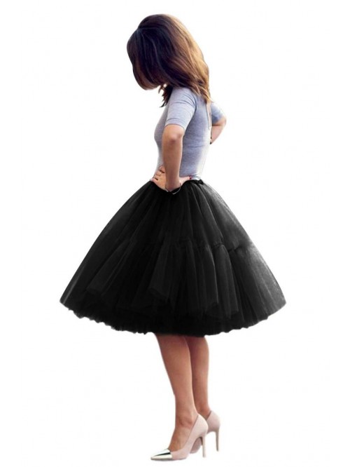 Lady's Princess Tutu Tulle Midi Knee Length Skirt ...