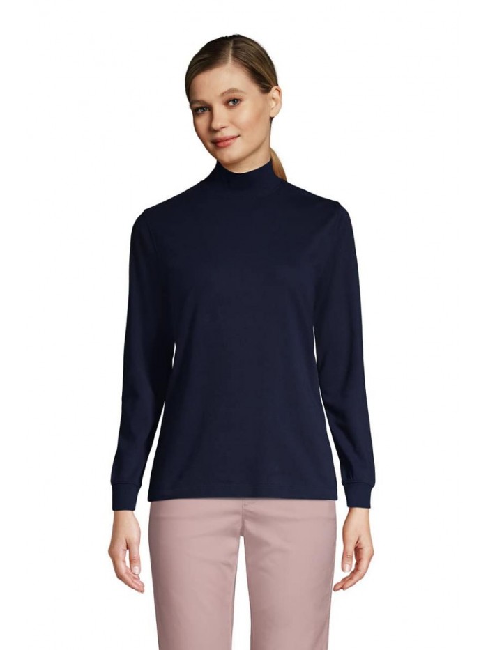 Women's Relaxed Cotton Long Sleeve Mock Turtleneck  