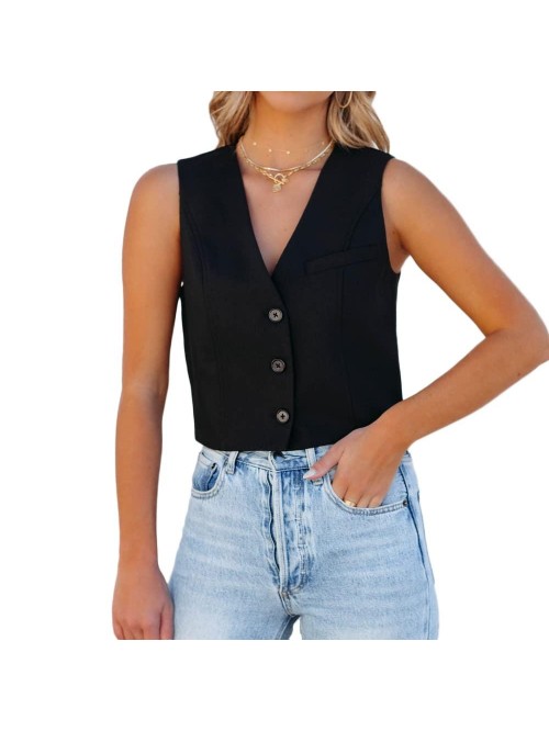 Vintage Casual Racerback Button Down Vest Formal B...