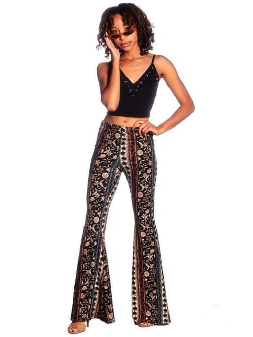 Boho Flare Pants, Elastic Waist, Wide Leg Pants fo...