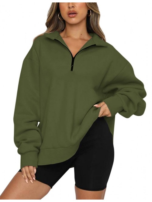 Women’s Oversized Half Zip Sweatshirt Drop Shoul...