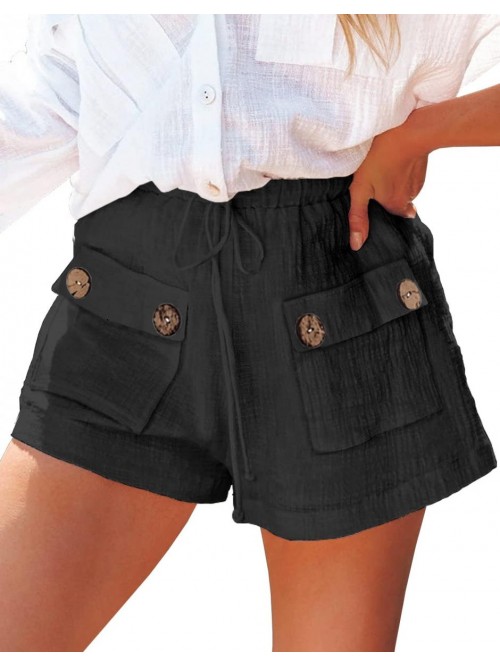 Summer Beach Shorts for Women Elastic High Waist C...