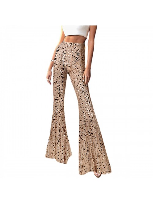 Women Fairy Sequin High Waist Flare Pants Sparkle ...