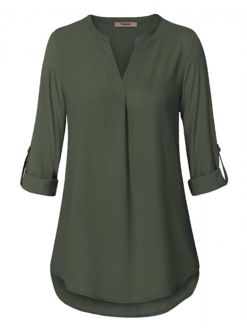 Women's Casual Chiffon V Neck 3/4 Sleeve Blouse To...