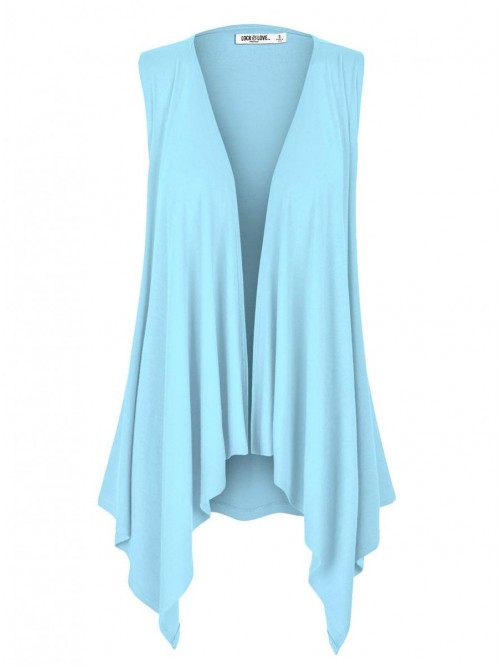 Women's Sleeveless Ombre/Solid Draped Open Front C...