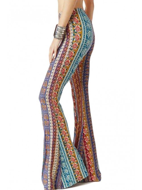 Women's Print Stretch Bell Bottom Flare Palazzo Pa...