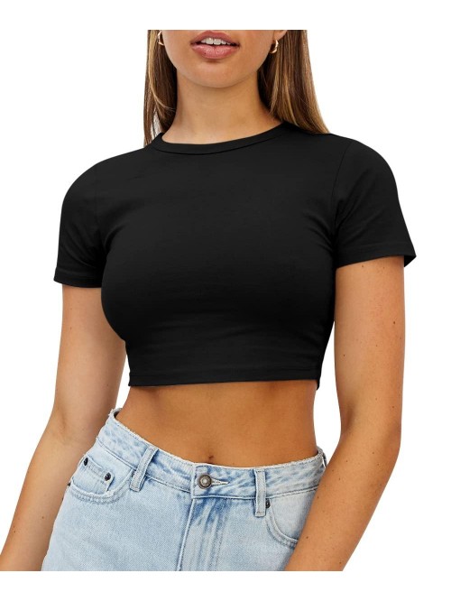 Crop Tops Cute Trendy Basic Tight Scoop Neck Crop ...